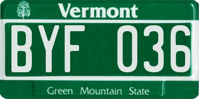 VT license plate BYF036