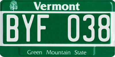VT license plate BYF038