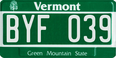 VT license plate BYF039
