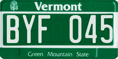 VT license plate BYF045