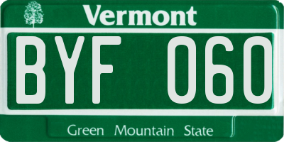 VT license plate BYF060