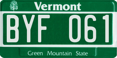 VT license plate BYF061