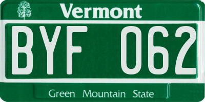 VT license plate BYF062
