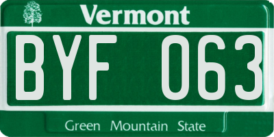 VT license plate BYF063