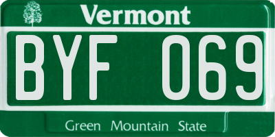 VT license plate BYF069
