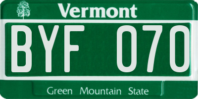 VT license plate BYF070