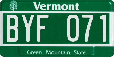VT license plate BYF071
