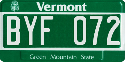 VT license plate BYF072