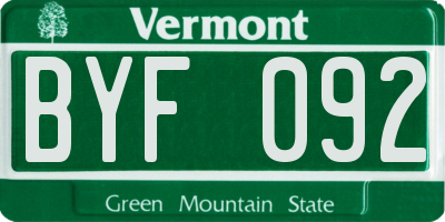 VT license plate BYF092