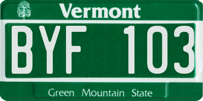 VT license plate BYF103
