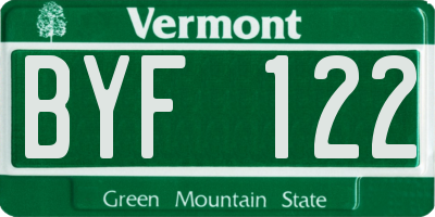 VT license plate BYF122