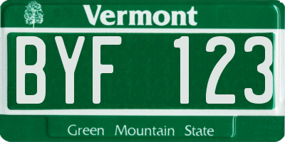 VT license plate BYF123