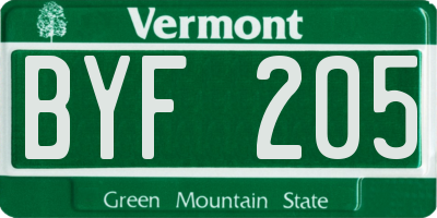 VT license plate BYF205