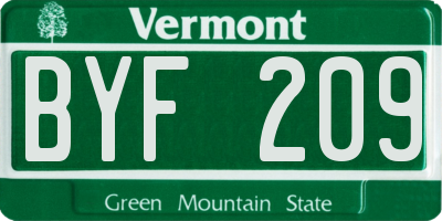 VT license plate BYF209
