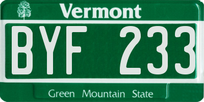 VT license plate BYF233