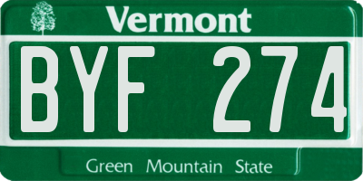 VT license plate BYF274