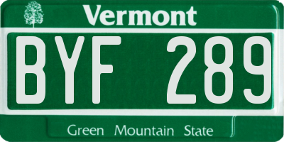 VT license plate BYF289