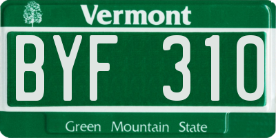 VT license plate BYF310