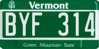 VT license plate BYF314