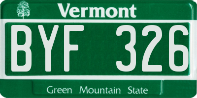 VT license plate BYF326