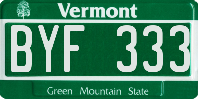 VT license plate BYF333