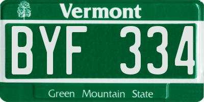 VT license plate BYF334