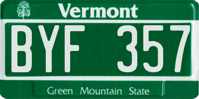 VT license plate BYF357