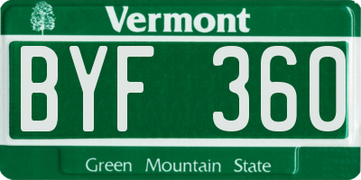 VT license plate BYF360