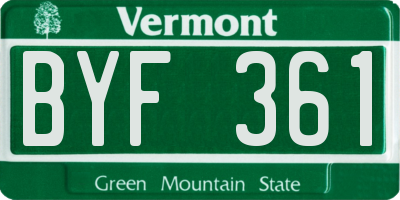 VT license plate BYF361