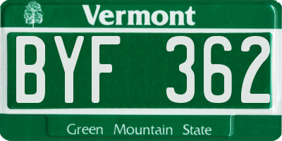 VT license plate BYF362