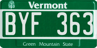 VT license plate BYF363