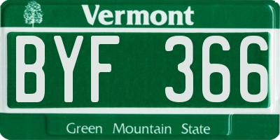VT license plate BYF366