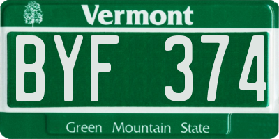 VT license plate BYF374
