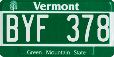 VT license plate BYF378
