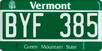 VT license plate BYF385
