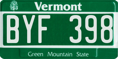 VT license plate BYF398