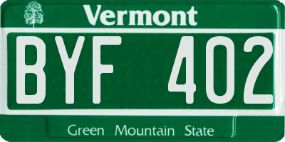 VT license plate BYF402