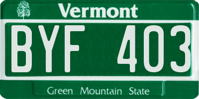 VT license plate BYF403