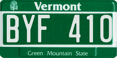 VT license plate BYF410