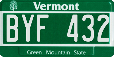 VT license plate BYF432