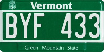 VT license plate BYF433