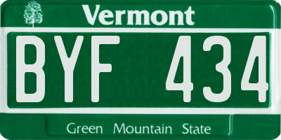 VT license plate BYF434