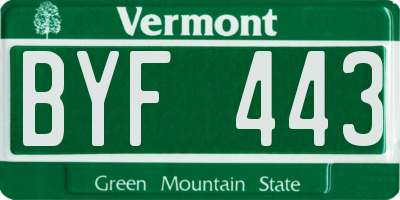 VT license plate BYF443