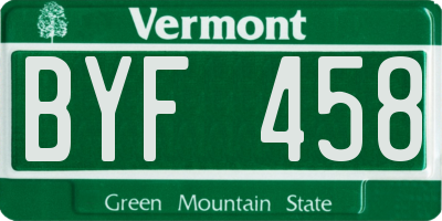 VT license plate BYF458