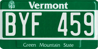 VT license plate BYF459
