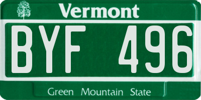 VT license plate BYF496