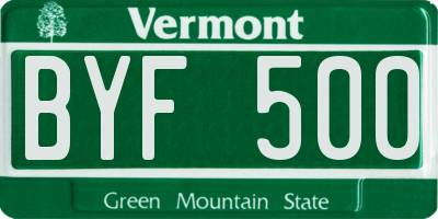 VT license plate BYF500