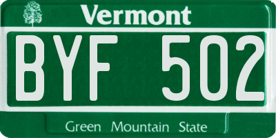 VT license plate BYF502