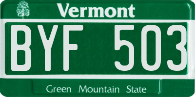 VT license plate BYF503