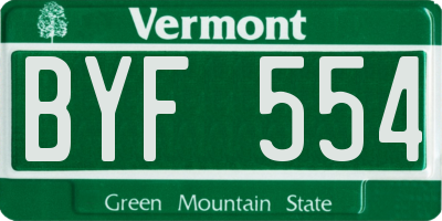 VT license plate BYF554